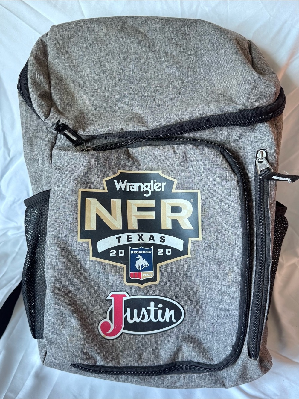 Wrangler NFR Texas 2020 Justin Boot Gray Backpack Zip Closure Pockets Adjustable